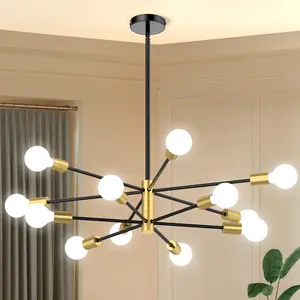 Modern Chandelier 12-Light Sputnik Ceiling Light Fixture Mid Century Height Adjustable for Dining Room Kitchen Island Living Room Bedroom