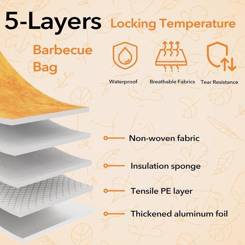 Heavy Duty BBQ Blanket for Resting Meat 5-Layer Insulated Meat Resting Bag with Wide Mouth Handle and Moisture Retention for Perfect Briskets Pork Shoulders Steaks Brown 21 Inch - YY