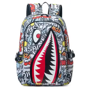 [Shark Backpack for Teens] Lightweight Stylish Shark Backpack for Boys, Girls & Teens |   Oxford Cloth Daypack with Adjustable Straps, 16 Inch Height & 2.64-5.28 Gallon Capacity, Cartoon Print Design, Zipper Closure for School, Camping, Travel