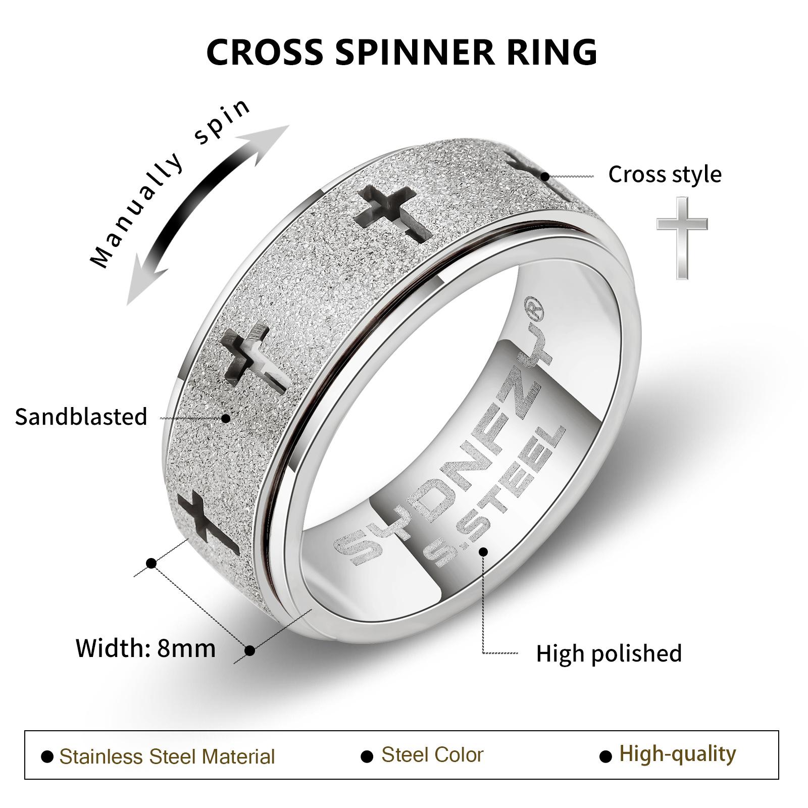 YEAHLOVE Vintage Cross Spinner Statement Ring | Retro Band for Everyday Wear, Anxiety Relief & Good Fortune