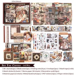 Aesthetic Scrapbook Kit Set – Cozy Coffee, Vintage Tea, Dessert & Cute Journaling Supplies