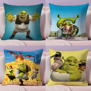 Fantasy movie funny S-Shrek Cushion Cover Soft Short Plush Fabric Double-Sided Print Organic Breathable Sofa Pillow Case, Home Machine Washable in Perfect for Home Decor Warm Winter Home Child Gift