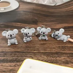 Cute Koala Keychain Set, Resin Beaver Animal Bag Charm Decorations, Creative Adorable Small Cartoon Accessories for Bags & Keys