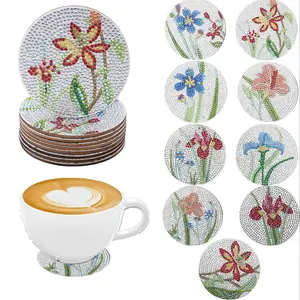 Flower Pattern DIY Diamond Arts Colorful Painting Coaster Kit, 9 Counts/set DIY Decorative Coaster for Home Office Coffee Cup, Diamond Painting Coasters