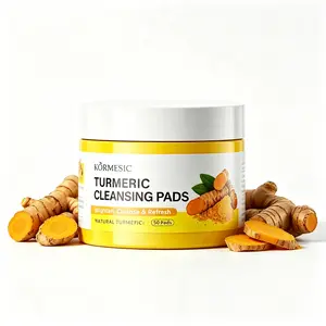 Turmeric KojicAcid Cleansing Pads - Exfoliating Cotton Pads with Vitamin C, Hyaluronic Acid, Gentle Skin-Friendly Formula, Dark Spot Reducer for Daily Facial Care, Boosts Radiant Skin