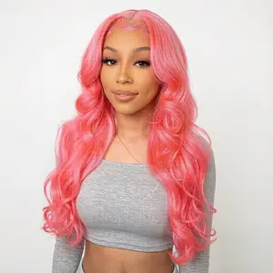 30“ Hot Pink Body Wave 13x6 HD Lace Human Hair Wig Pre Plucked With Baby Hair Colored Wig For Women 200% Density Look Natural Luxurious Fullness & Movement Fit Perfectly Soft Comfortable