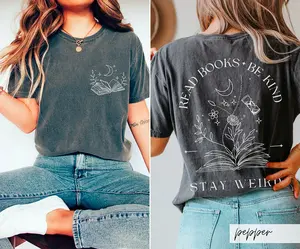 Read Books Be Kind Stay Weird Shirt, Whimsigoth Bookish Tee, Celestial Book Lover Shirt, Bookworm T-Shirt, Booktok Shirt