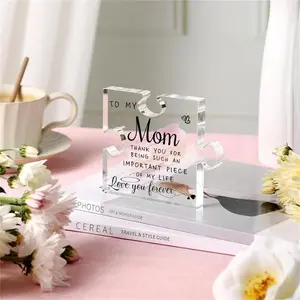 Acrylic Puzzle-Shaped Plaque for Mom - Best Mom Ever Gifts Unique Mother Birthday Desk Decorations Present for Christmas & Mothers Day Gifts Signs