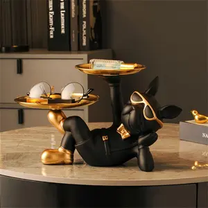Bulldog Tray Statue Black Bulldog Butler with Storage Tray for Key Rack Ring Rack Coffee Table Candy Plate Modern Home Office Decor Versatile Use Modern Design