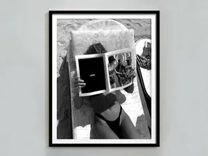 Woman Reading Magazine Print, Summer poster, Black and White, Luxury Fashion Wall Art, Beach Photography, Girls Room Décor