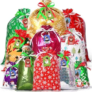 16pcs Christmas Gift Bags with Drawstring & Tags – Extra Large, Large, Medium & Small Xmas Wrapping Bags Bulk for Gifts, Holiday Party, Santa Sack, Reusable Christmas Goodie Bags, Gift Packaging Décor, gift wrapping, gift for her, Santa gift bags