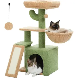 Cactus  Tree for Indoor Cats, 32'' Small  Tower  Condo with Sisal  Ramp, Cozy Hammock and Removable Top Bed Perch for Kittens, Green
