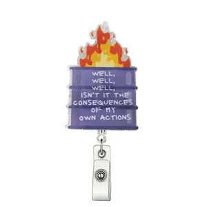 Burning Flame Design Badge Holder, 1 Set Cute Retractable Badge Reel, ID Card Holder for Student Office Staff Doctor Nurse Teacher, Retractable Badge Holders