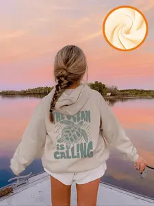 Ocean Life Turtle Print Hooded Sweatshirt, American Retro Style, Thick Knit Fabric, Loose Fit, Fall & Winter New Arrival