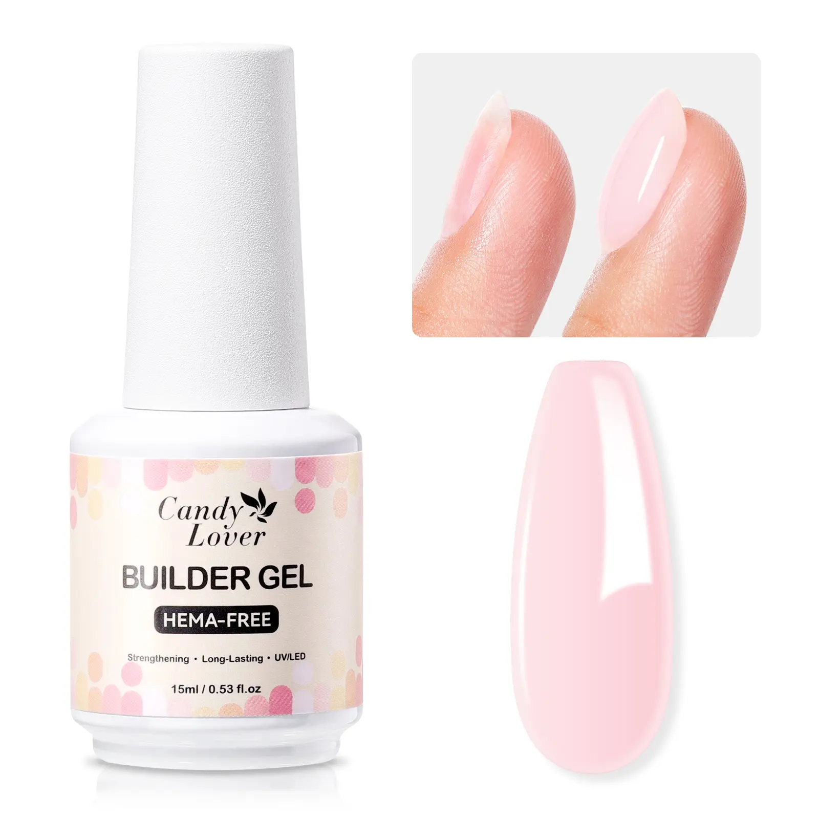 Candy Lover Builder Nail Gel, HEMA-Free 15ml 7 in 1 Pink Builder Gel for color Gel Polish Strengthener Extension Rhinestone Glue in a Bottle Soak Off LED Lamp Cured DIY Fall Halloween Nails Manicure