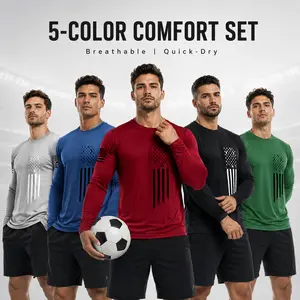 Men's [5-Pack] Long Sleeve Active T-Shirts | Quick-Dry Breathable Athletic Fit | Independence Day Special Patriot Apparel spring and autumn men's clothing Athletic Apparel Athletic Mesh Athleisure Street Fit