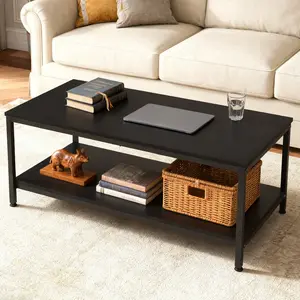 ZENY Modern Coffee Table - 39.4" L MDF Wood 2-Tier Rectangle Living Room Table with Metal Legs, Storage Shelves for Apartment Home Office, Living Room Tables