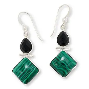 Mine Finds by Jay King Sterling Silver Malachite and Black Chalcedony Earrings