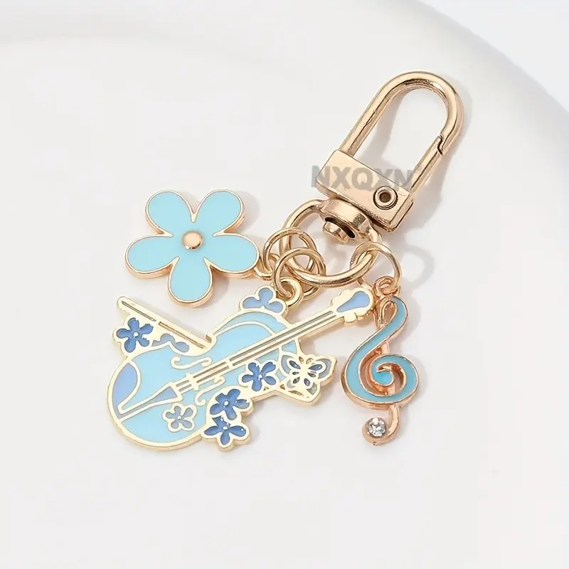 Elegant Flower Violin Note Alloy Keychain, Musical Instrument Series, Sweet Cute Earphone Decor, Compact Size, Gift for Music Lovers, Decoration, Charms
