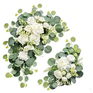 Forest Style Rose Daisy Eucalyptus Leaf Artificial Diagonal Flower, Wedding Arch Floral Art, Home Wall Party Decoration