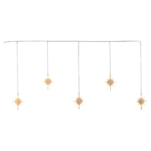 LumaBase Electric North Star LED Curtain String Lights with 5 Clear Plastic Stars Warm White LED Lights for Patios Porches Decks Rooftops Mantels Entryways - Starlights