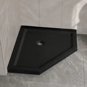 ARCH 36" x 36" Neo-Angle Corner Shower Base in Black Acrylic, Center Drain, Pre-Leveled for Easy Install, Modern Bathroom Shower Pan, 3.4" Height, No Drain Kit Included, Ideal for 2-Wall Corner Shower Enclosure, Black Color Options