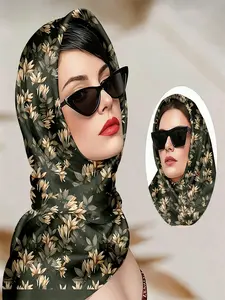 A versatile scarf for hair, Green & Beige Floral Leaf Print Scarf, Ideal for Spring Festivals, Outdoor Gatherings & Casual Summer Looks, Stylish Nature - Themed Hair Accessory