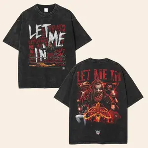 WWE - Bray Wyatt Let Me In Red Wash Tshirt, Wrestler Shirt, WWE Shirt, Tee, Unisex T-Shirt, men gifts Menswear graphic Top Seamless graphic  tee Cotton Fabric Streetwear Crewneck