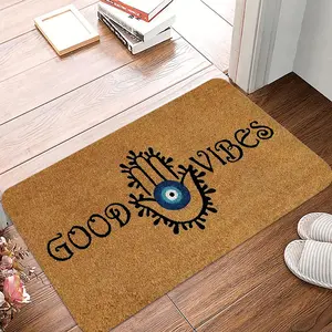 1 Piece Bohemian Boho Palm Blue Iris "GOOD VIBES" Print Decorative Welcome Door Mat Soft Kitchen Floor Mat Floor Mat Living Room Decor Carpet for Indoor and Outdoor Home Decor