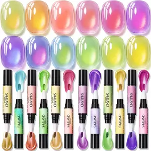 SAVILAND 3-in-1 One-Step Gel Nail Polish Pen Set: Cat Eye, Base & Top Coat All-in-One, Easy Twist Design, Beginner-Friendly Portable Nail Art Kit for Home & Salon, 12Colors (4ml)