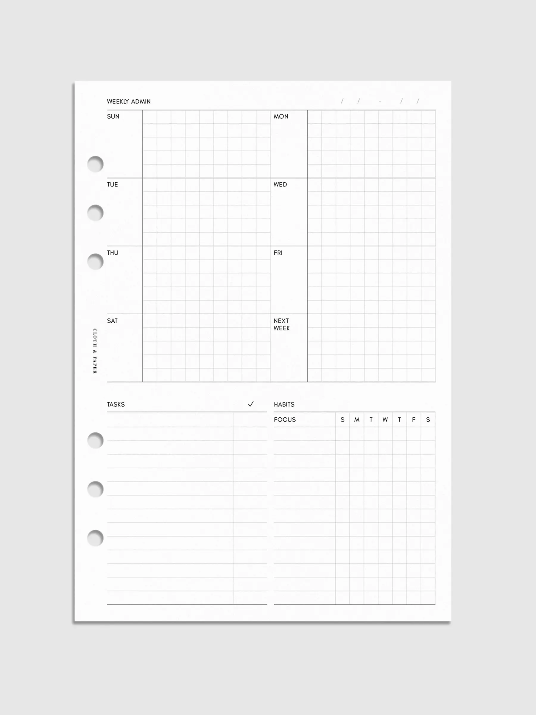 Weekly Admin Planner Inserts | Sunday Start