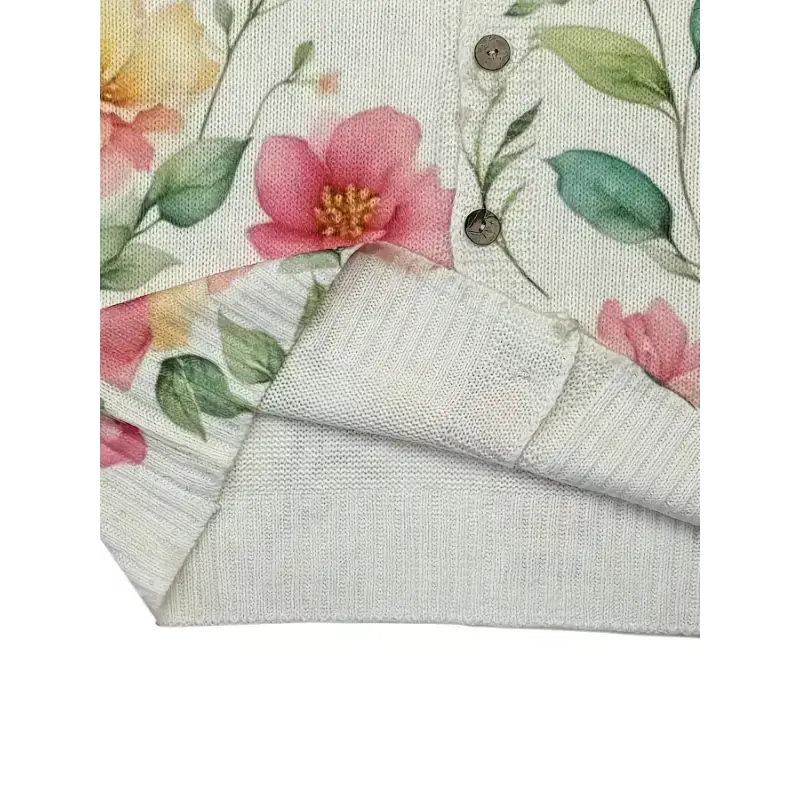 Women'S 3D Floral Print Cardigan - Vibrant Floral Lightweight Long Sleeve Sweater, Crew Neck Polyester Knit With Buttons Fabric Knitwear Casual Womenswear Tops Knitting Women'S 3D Floral Print Cardigan - Vibrant Floral Lightweight Long Sleeve Sweater, Crew Neck Polyester Knit With Buttons Fabric Knitwear Casual Womenswear Tops Knitting