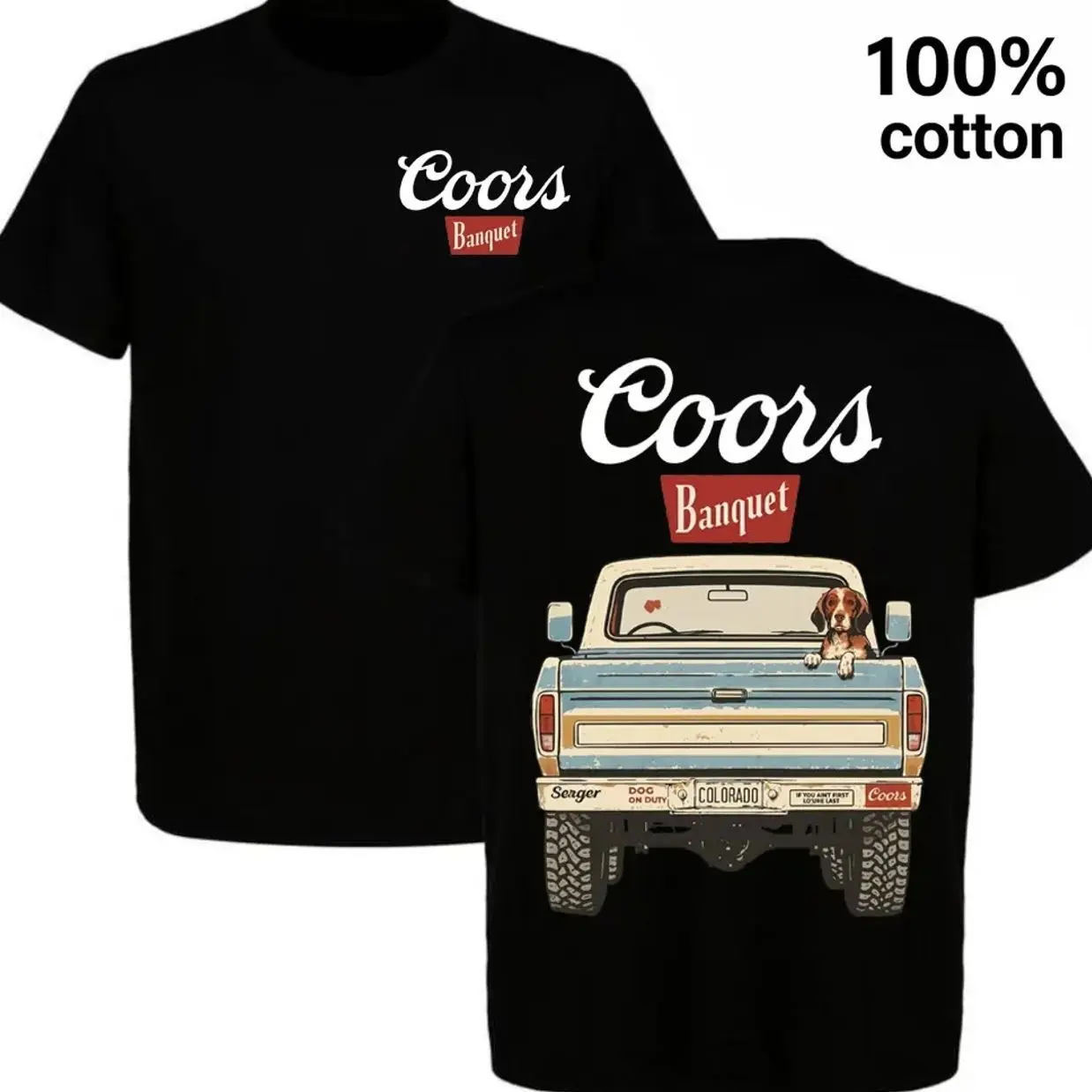 Coors Banquet Beer Graphic T-Shirt - Retro Truck & Dog Print, 100% Cotton Tee 3
