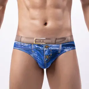 Hot Selling Men's Denim Print Underwear Cotton Triangle Briefs Bulge Pouch Sexy Fashion Soft Comfortable Plus Size Sexy Underwear Triangle Briefs Thong