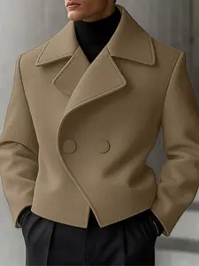 INCERUN Men's Textured Fabric Short Lapel Long Sleeve Casual Blazer, Perfect for Autumn Winter Daily Wear, Stylish and Comfortable Jacket for Men, Menswear