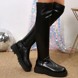 Women Thigh High Boots Platform Knee High Boots Chunky Heels Stretchy Over The Knee Boot Thick Bottom Soft Fashion Boots