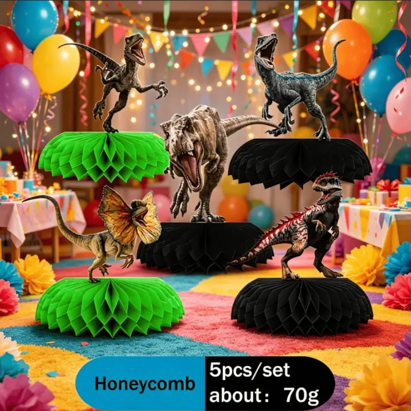 5pcs Dinosaur Honeycomb Table Centerpieces, Prehistoric Party Decorations, Kids Boys Birthday, Dino Themed Baby Shower, Jungle Party Supplies
