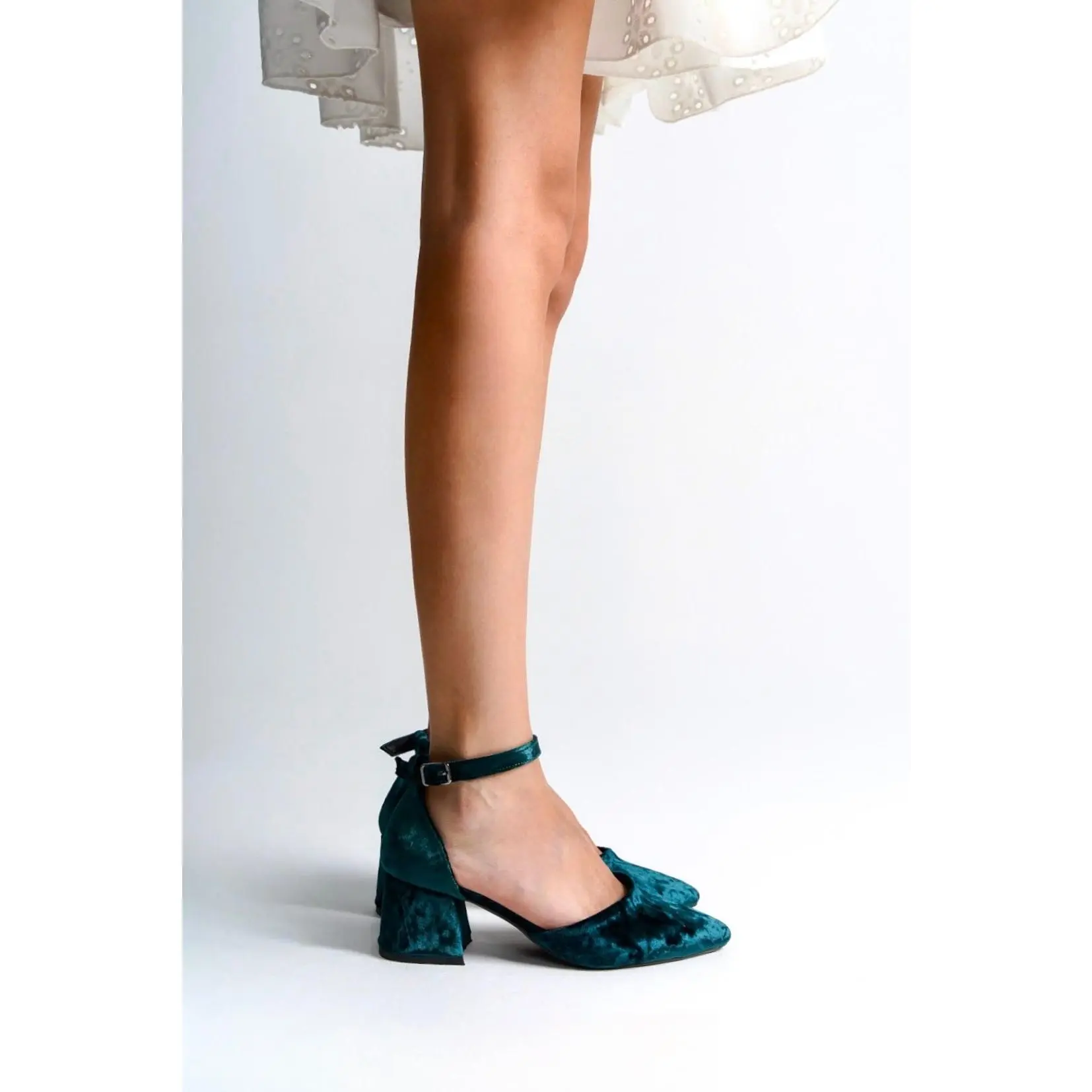 Medea | Emerald Green Velvet Mid Heels