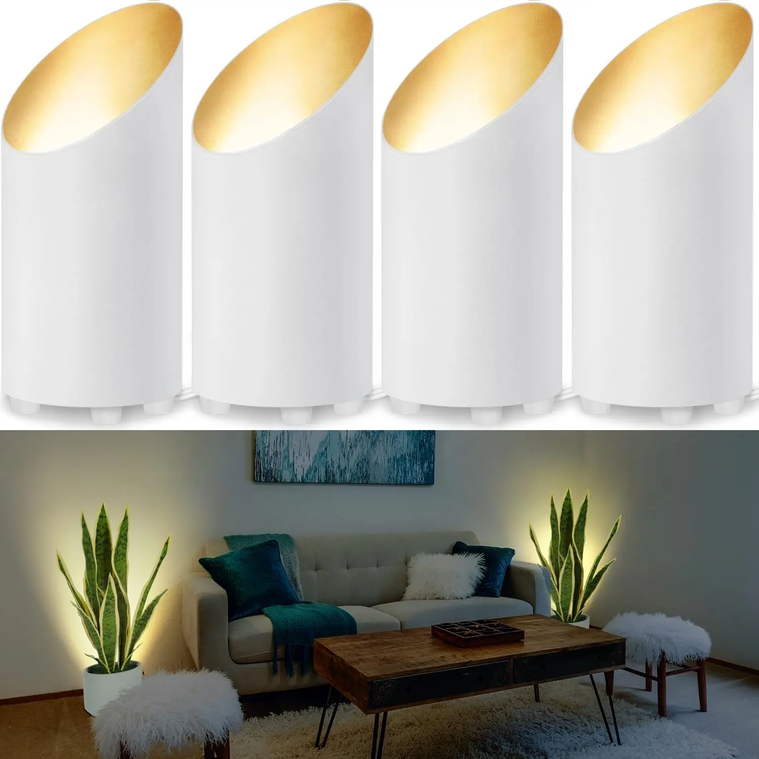 4 Pack Up Lights Indoor Floor Can Light 5W Uplighting Uplights Indoor with 2700K GU10 Bulbs, Uplight for Home  Floor Spotlight with 5.9 FT UL Listed Plug Cord &Foot