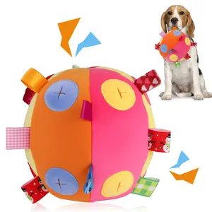 Dog Snuffle Treats Feeding Ball Toy for Slow Eating and Keep Busy, Interactive Puppy Cotton Fillings Ball Food Hidden Relieve Boredom Exercise Game IQ Training with Bell