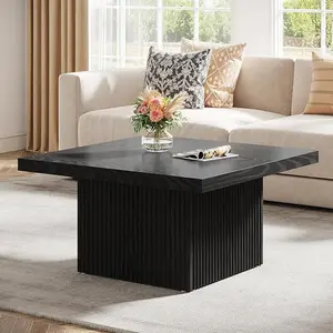 Tribesigns Square Coffee Table, 31.5-Inch Fluted Coffee Table, Mid-Century Modern Living Room Table, Large Cocktail Table for Living Room, Easy Assembly, Black