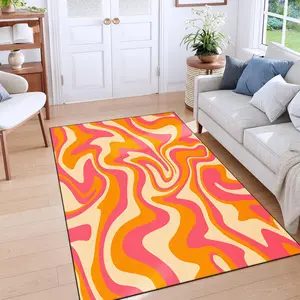 Flowing Curve Color-Block Carpet, Soft Non-Slip Area Rug for Living Room & Bedroom, Vintage Cool Style Home Decoration Mat, Decorative Rug