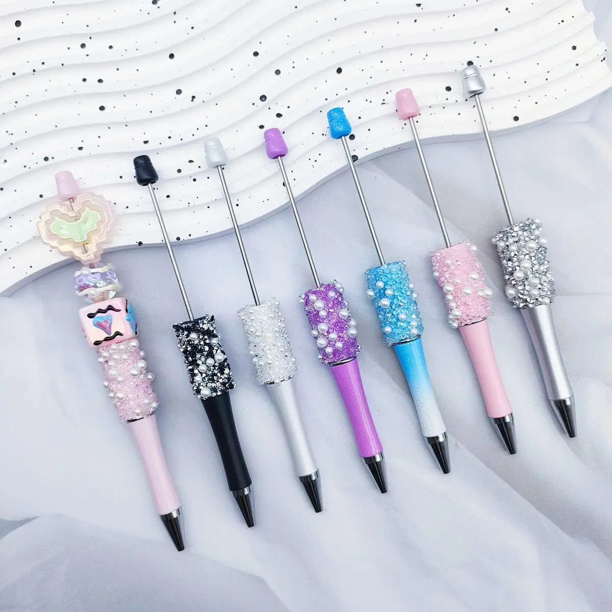 8pcs Starry Bead Pen Set, Pen Glitter, DIY Style, Handmade Craft Kit, Student Writing Supplies, Holiday Gift, Artificial Rhinestones, Varied Pearl Sizes, Aesthetic Pens, Beaded Pens, Specialty Pen