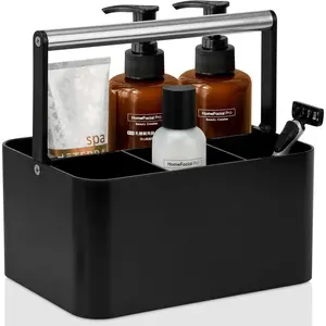 Black Shower  Portable: Plastic Bathroom  Countertop,Cleaning  Organizer with Handle,Utility Hard Shower Basket Storage Tote for Toiletry,College Dorm Room Essential for Guys/Men
