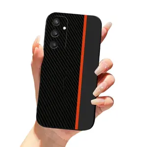 Black Carbon Fiber with Orange Stripe Anti-Scratch Shockproof Protective Soft Phone Case, For Samsung Galaxy S26 Plus/S26 Ultra/S25 Plus/S25 Ultra/S25 FE/S25 EDG/S24 Plus/S24 Ultra/S24 FE/S23 Plus/S23 Ultra/S23FE/A14//XS