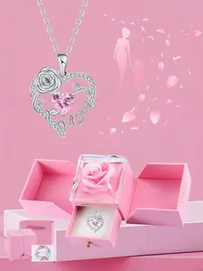 Rose Jewelry Gift Box With Heart Rose Mom Pendant Necklace, High End Necklace for Mama Grandma, Perfect for Mother's Day Gift Christmas Gift, Copper Pendant Necklaces
