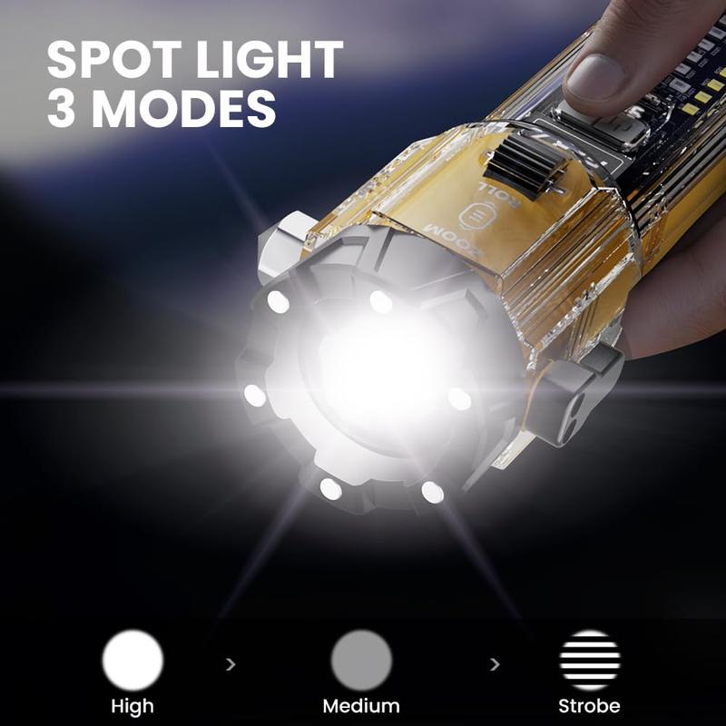 TikTokShopBlackFriday 10-in-1 Multi-Function Rechargeable Flashlight - High Lumen LED Long Throw Beam, Emergency Hammer with Window Breaker for Car, Home, Outdoor Survival and Personal Safety - Portable Emergency Rescue Light