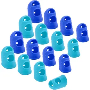16 count Finger Tips, 4 Sizes  Thimble Fingertip Grips Thumb Protectors Pads Cover for Hand Sewing, Paper Sorting, Page Turning,  Counting, Guitar Playing - Blue, Aqua