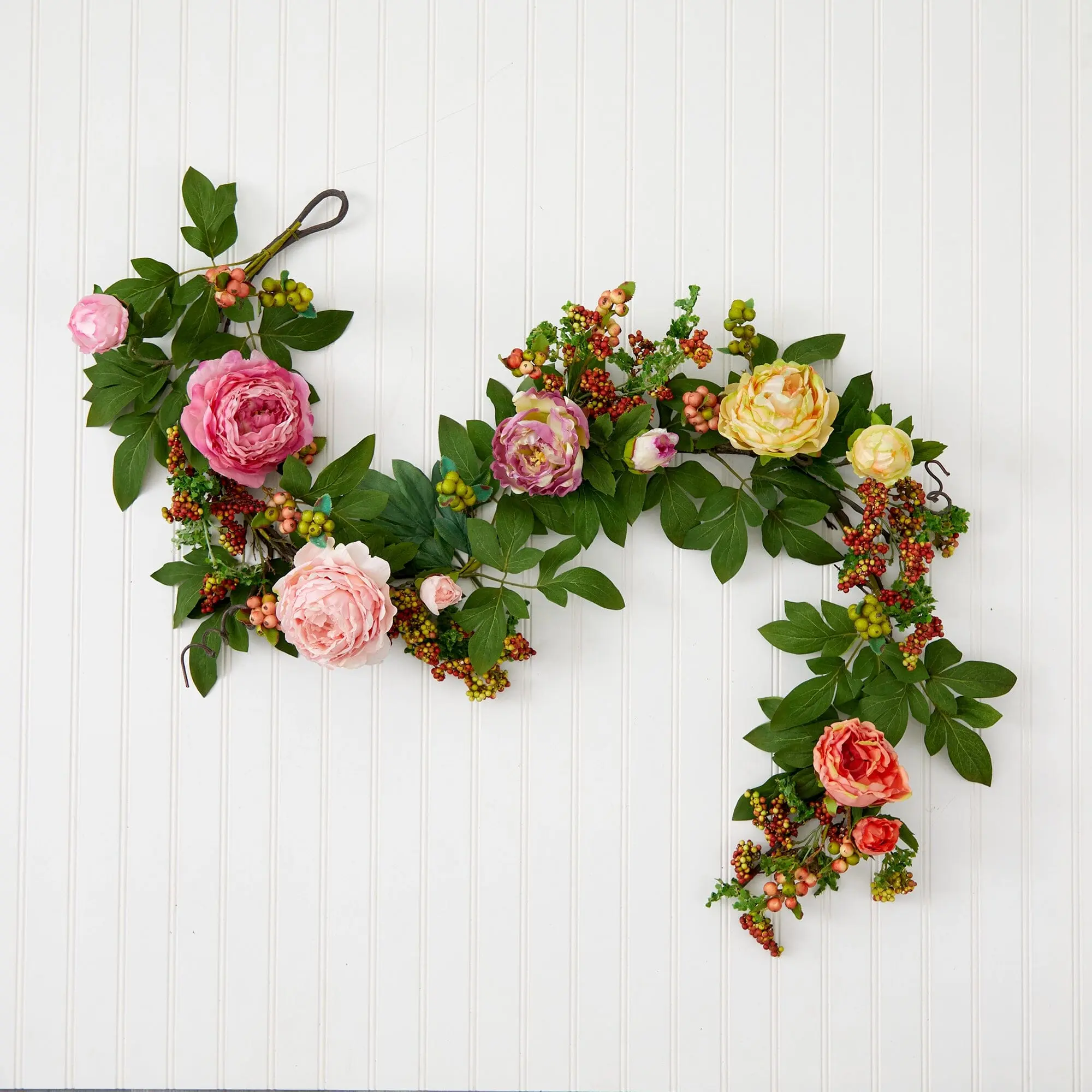 60-in Colorful Decorative Peony & Berry Mixed Floral Garland - Peonies Artificial Flowers, Hanging Artificial Flowers for Home Floral Decor, Accent Decor Fake Plant Ornaments, Ideal Home Supplies Gift, Faux Ivy Garland Artificial Flowers