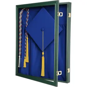 1 count 17"x23" Graduation Shadow Box Frame Large  Display Case with Stick Pins  Hardware Graduation Gown Display Memory Shadow Box for Cap Gown Diploma Stole Cords (Green)